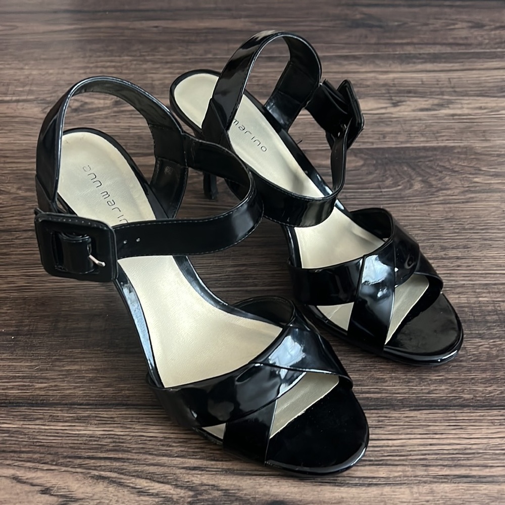 Ann Marino Black Patent Ankle Strap Heels Size 10M 3.5” Heel - Picture 2 of 8